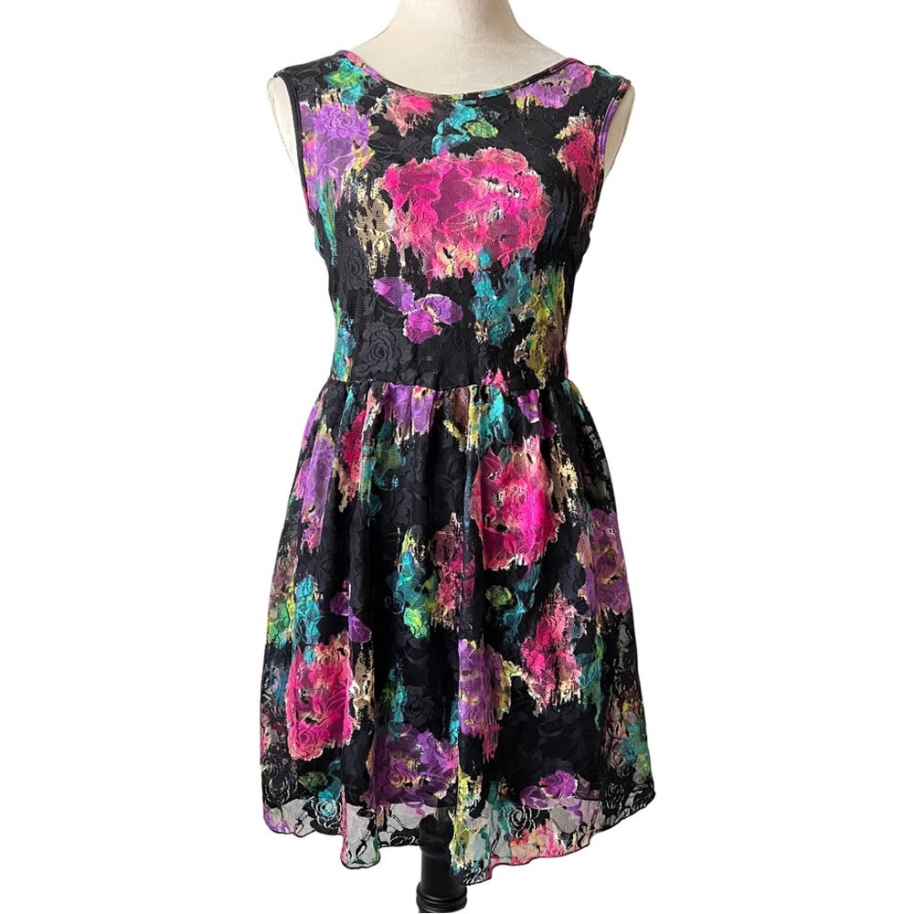 Bailey Blue Black Floral Lace Tea Dress